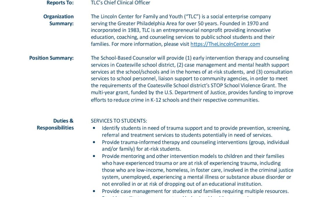 Job-Description-School-Based Counselor (Coatesville DOJ Grant)